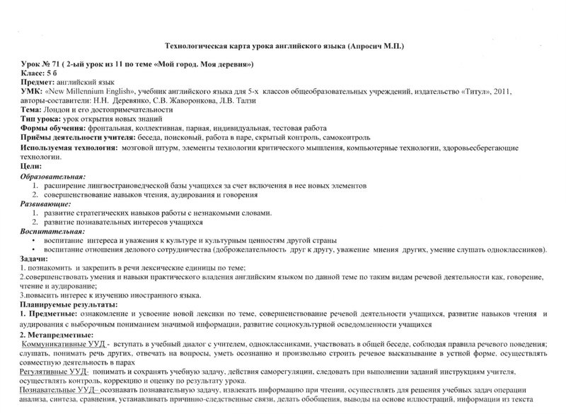 Файл:1. Технологическая карта урока английского языка (учитель - Апросич М.П.).pdf